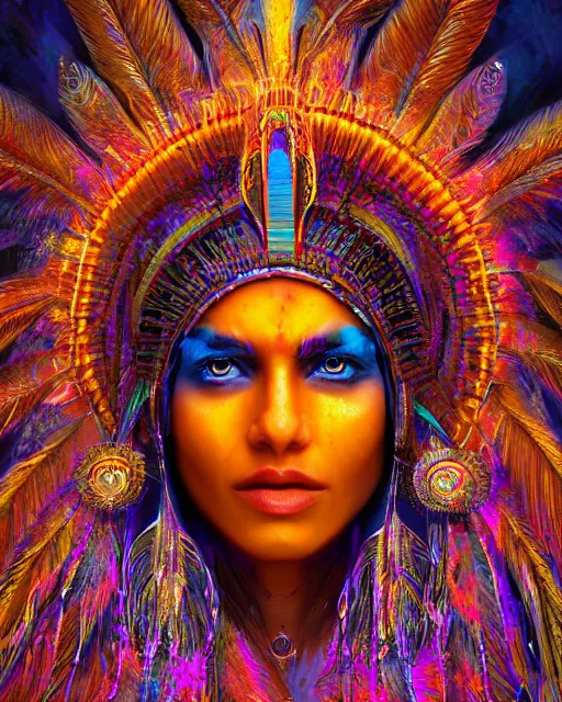 Image similar to a powerful energy psychedelic matrix indian woman, by alexander fedosav, hyper detailed digital matte painting, concept art, hyperrealism, 1 6 k resolution, cinema 4 d, 8 k resolution, trending on artstation, behance hd, a masterpiece, by stephan martiniere, particles, cel - shaded, power bright neon energy, by david a. hardy,