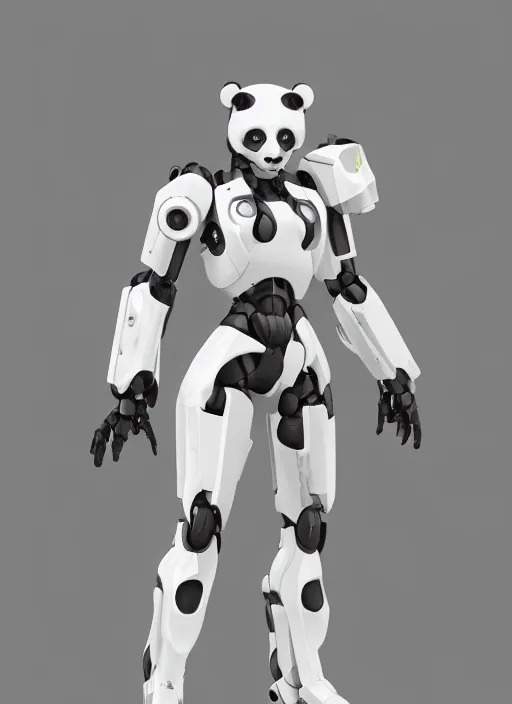 Image similar to minimalistic mecha panda android, pure white, naturel, hyper detailed, digital art, trending in artstation, cinematic lighting, studio quality, smooth render, unreal engine 5 rendered, octane rendered, art style by klimt and nixeu and ian sprigger and wlop and krenz cushart