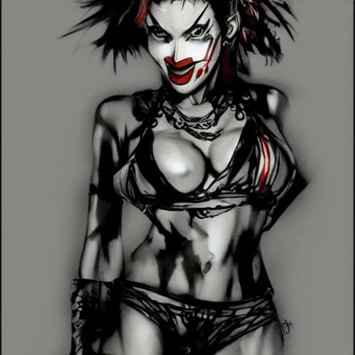 Prompt: gangsta latina clown girl charcoal style yoji shinkawa