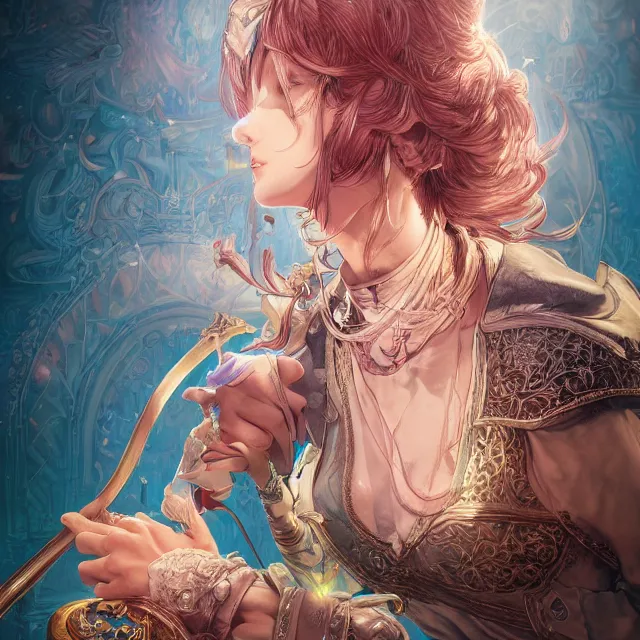 Image similar to the portrait of neutral good colorful female cleric bard as absurdly beautiful, gorgeous, elegant, young gravure idol, an ultrafine hyperdetailed illustration by kim jung gi, irakli nadar, intricate linework, sharp focus, bright colors, octopath traveler, final fantasy, unreal engine 5 highly rendered, global illumination, radiant light, detailed and intricate environment