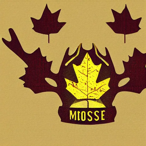 Image similar to a yellow moose logo with maple leaf shaped antlers, graphic design, logo