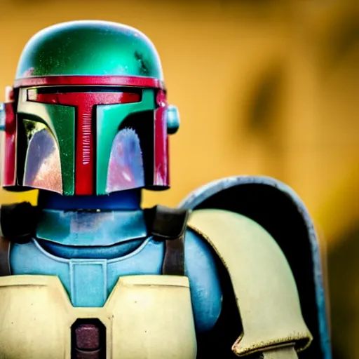 Prompt: 50mm portrait of female Bobafett at Mos Eisley spaceport