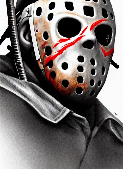 Prompt: high angle photo of jason voorhees in the style of stefan kostic, realistic, sharp focus, 8 k high definition, insanely detailed, intricate, elegant, art by stanley lau and artgerm
