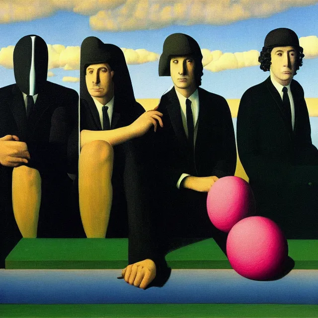 Prompt: pink floyd cover by rene magritte, detailed painting, distance, centered, hd, hq, high resolution, high detail, 4 k, 8 k