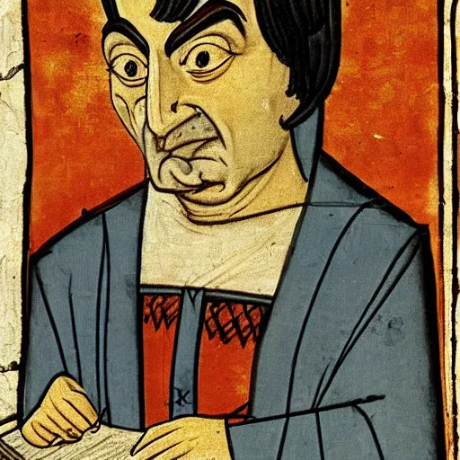 Image similar to medieval manuscript art of mr. bean