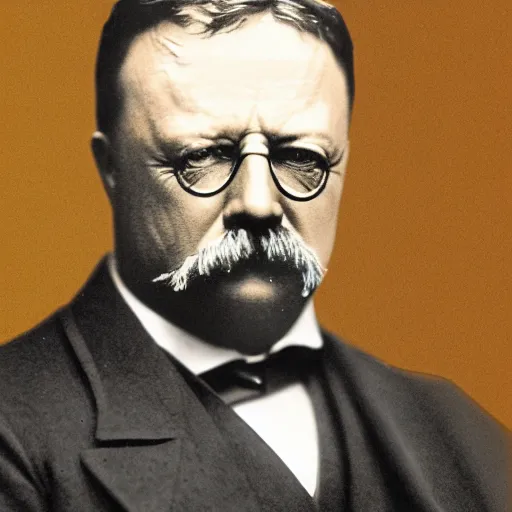 Image similar to a portrait of teddy roosevelt with cyborg enhancements, presidential portrait, hyper detailed