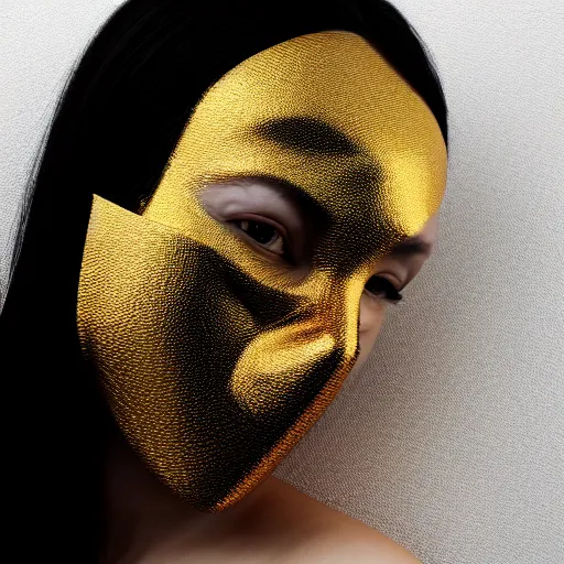 Prompt: ( ( ( ( ( hyperrealist portrait of a women wearing a black mask with golden wires on her head. ) ) ) ) ) photorealistic, octane render, unreal engine, dynamic lighting, bet face, beautiful, wlop, cute, perfect factions, trending on artstation, poster, volumetric lighting, very detailed faces, 4 k, award winning