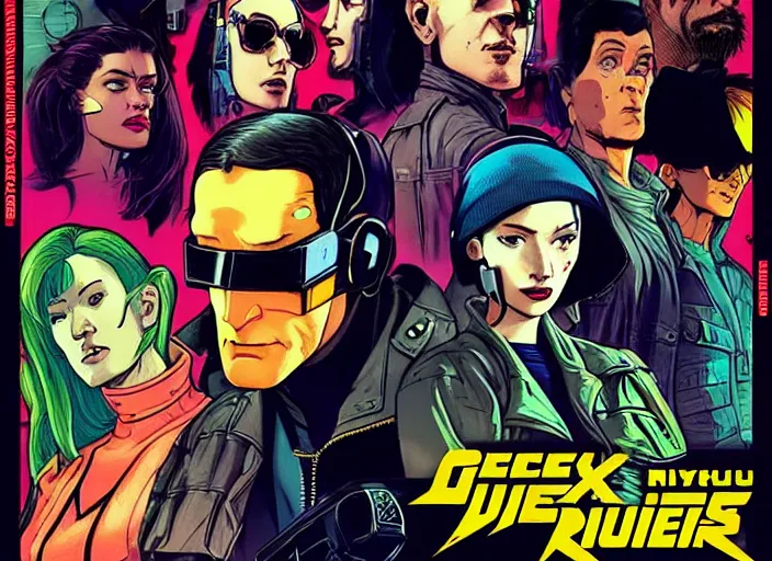 Prompt: cyberpunk heist crew. portrait by stonehouse and mœbius and will eisner and gil elvgren and pixar. character design. realistic proportions. dystopian. cyberpunk 2 0 7 7, apex, blade runner 2 0 4 9 concept art. cel shading. attractive face. thick lines. hi def 4 k. the team. detailed group of interesting characters.