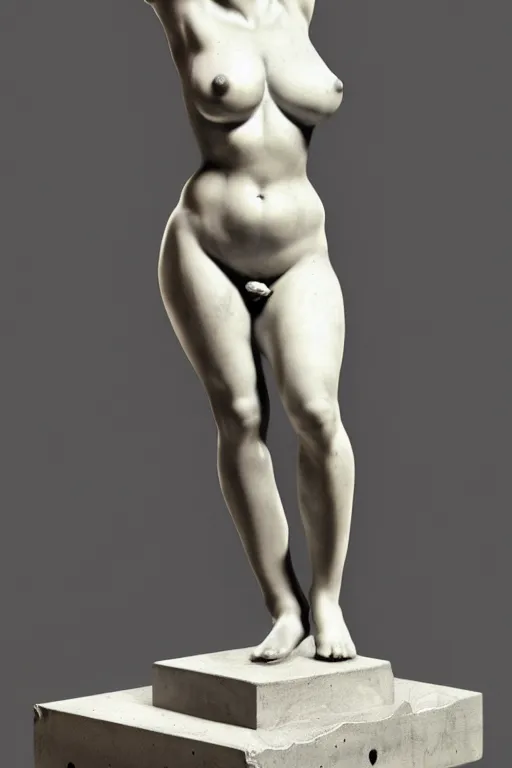 Prompt: detailed photo of sexy woman concrete statue by michelangelo, full body pose, various seducing poses, photorealism, intricate detail, a few light reflexions, museum diffuse lighting