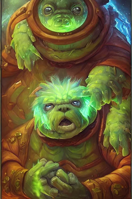 Image similar to 2 d glowing tardigarde, cute tardigrade, blizzard warcraft artwork, hearthstone card artwork oil painting by jan van eyck, northern renaissance art, oil on canvas, wet - on - wet technique, realistic, expressive emotions, intricate textures, illusionistic detail