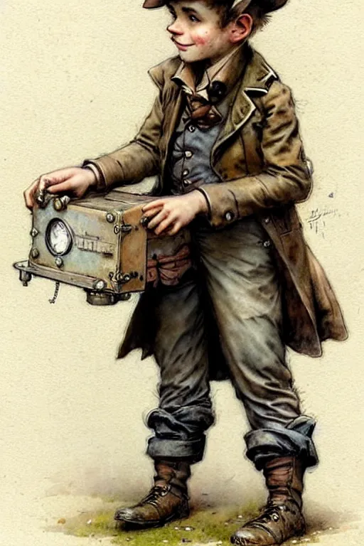 Image similar to (((((1950s steampunk adventurer boy inventer explorer . muted colors.))))) by Jean-Baptiste Monge !!!!!!!!!!!!!!!!!!!!!!!!!!!