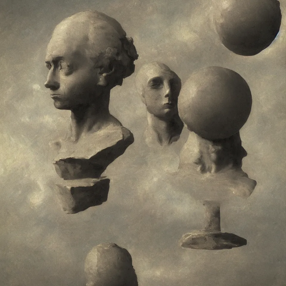 Image similar to a sphere of a detailed bust of an astronaut by camille corot, dynamic lighting, cinematic, epic composition, masterpiece