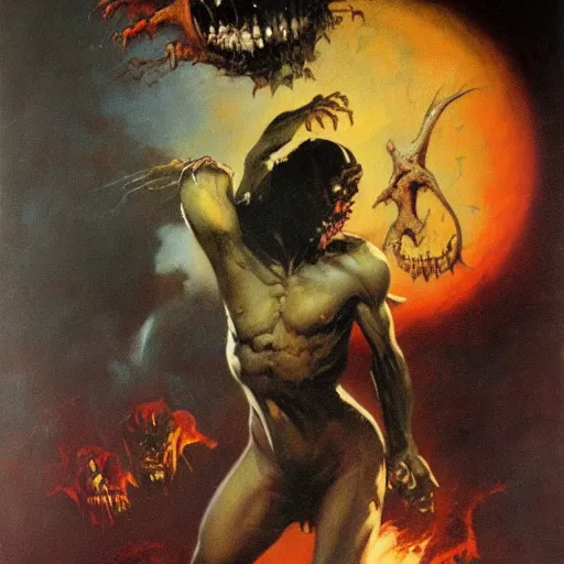 Image similar to frank frazetta nightmare oil painting