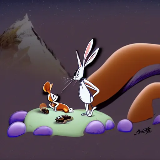Image similar to bugs bunny being eaten by a mountain lion, digital art, 4k