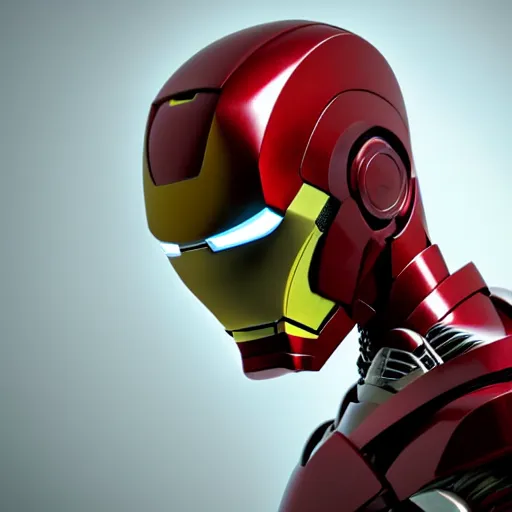 Image similar to still photo of alien iron man, highly detailed, photorealistic portrait, bright studio setting, studio lighting, crisp quality and light reflections, unreal engine 5 quality render