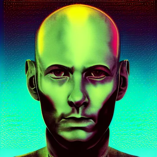 Image similar to portrait of a bald man, synthwave, universe background, nebula, galaxy, digital art