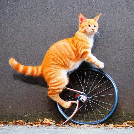 Image similar to orange tabby cat riding a unicycle