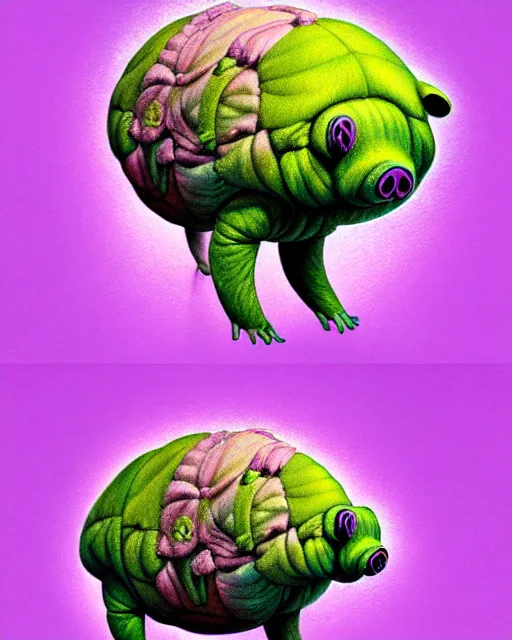 Image similar to richly detailed color illustration of a tardigrade-moss-piglet illustrated by Artgerm and Mina Petrovic and Timothy Kong and Marina Federovna. 3D shadowing