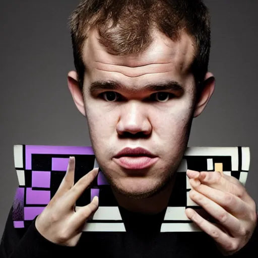 Image similar to magnus carlsen with a chess - board painted in his face