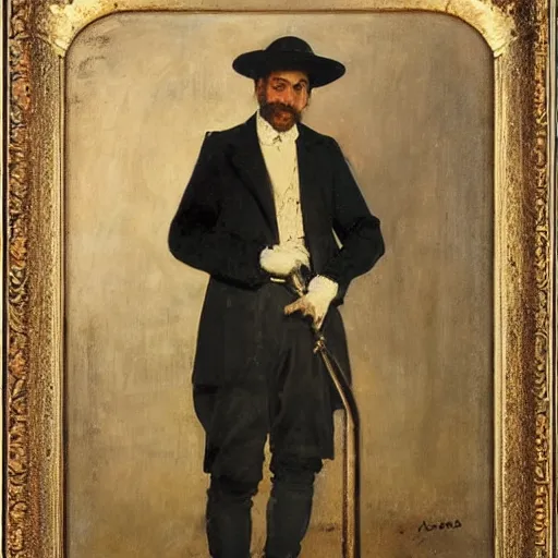 Image similar to full body portrait of a gentleman carrying a cane sword by alfred stevens