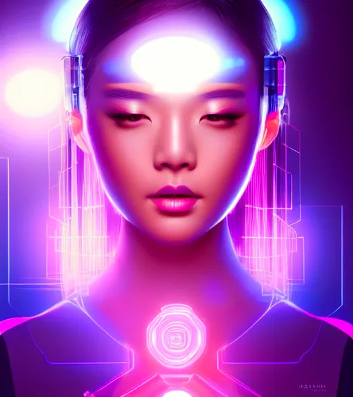 Image similar to symmetry!! asian princess of technology, solid cube of light, hard edges, product render retro - futuristic poster scifi, lasers and neon circuits, beautiful asian princess, intricate, elegant, highly detailed, digital painting, artstation, concept art, smooth, sharp focus, illustration, dreamlike, art by artgerm