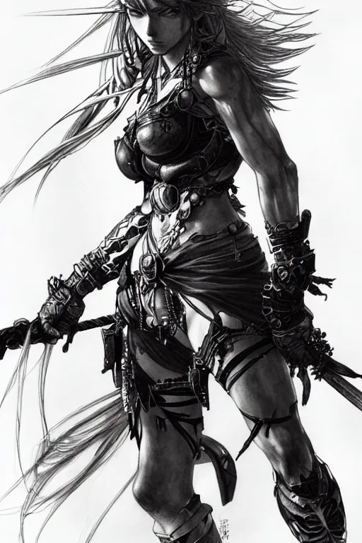 Prompt: detailed drawing of a warrior princess, very detailed character drawing, yoji shinkawa, yoshitaka amano, award - winning art, trending on artstation