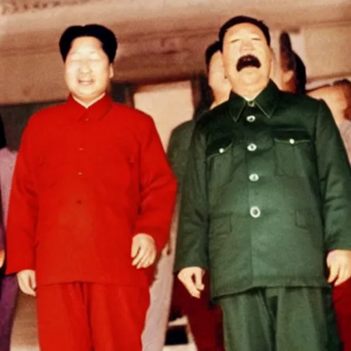 Image similar to mao zedong in pyjamas at a sleepover with stalin 9 0's music video