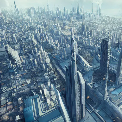 Image similar to city on jupiter, get a bird's eye view, fantasy, unreal engine, octane render, very detail