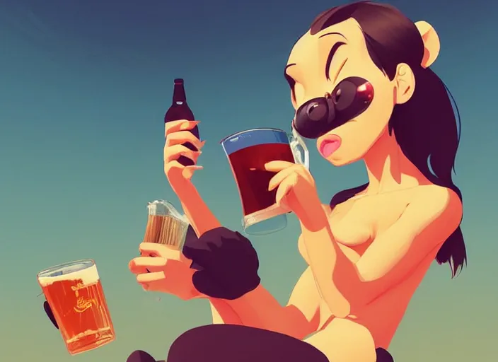 Image similar to cute monkey drinking beer. clean cel shaded vector art. behance hd by lois van baarle, artgerm, helen huang, by makoto shinkai and ilya kuvshinov, rossdraws, illustration, art by ilya kuvshinov