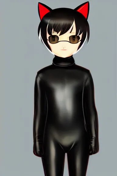 Prompt: little boy in black latex suit with cape an cat ears, artwork made by ilya kuvshinov