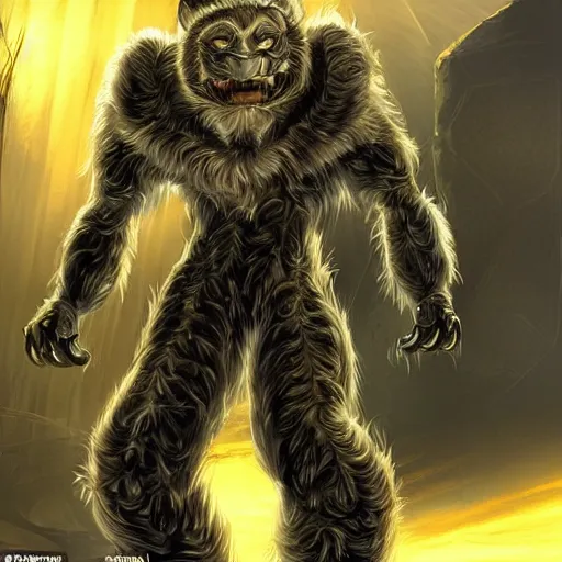 Image similar to a humanoid with cat-like features, yellow eyes, teeth that protrude past the lower lip (sort of like a saber-tooth tiger) and fine grayish fur on their faces and backs of their hands wearing futuristic alien armor and carrying weapons, octane,