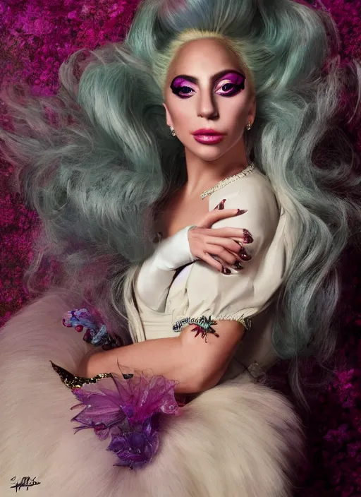 Prompt: lady gaga photohoot as a disney princess, artpop , vogue magazine, Highly realistic. High resolution. Highly detailed. Dramatic. 8k.4k.