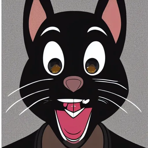 Image similar to A extremely highly detailed majestic hi-res beautiful, highly detailed head and shoulders portrait of a scary terrifying, horrifying, creepy black cartoon rabbit with scary big eyes, earing a shirt laughing, hey buddy, let's be friends, in the style of Walt Disney