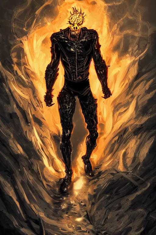 Image similar to ghost rider symbiote, comic strip style, dynamic lighting, fantasy concept art, trending on art station, stunning visuals, creative, cinematic, portrait, ultra detailed