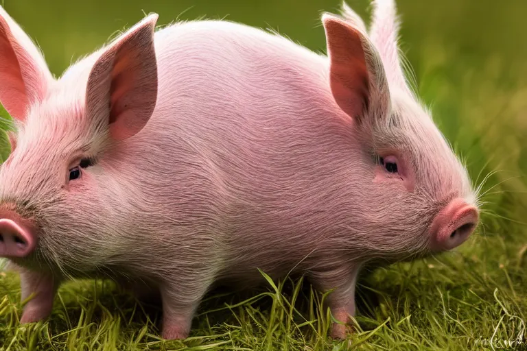 Image similar to a pig bunny!!! hybrid! hyper realistic!! realistic lighting!! wildlife photographer of the year!!! bold natural colors, national geographic, hd, wide angle, 8 k