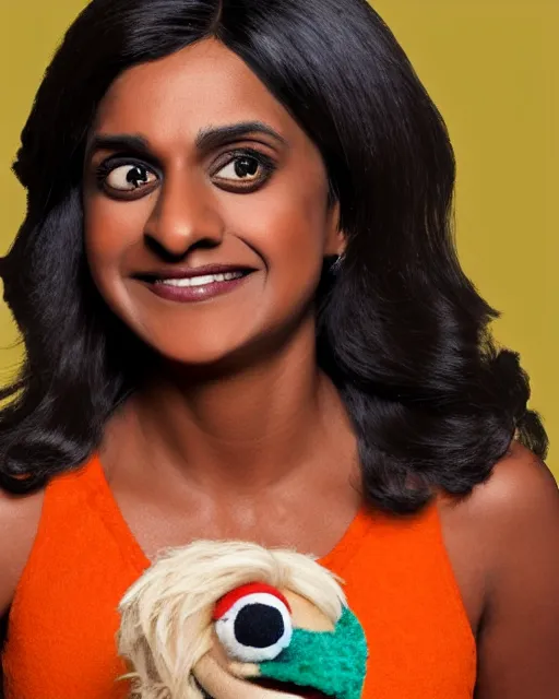 Image similar to kelly kapoor as a muppet. highly detailed felt. hyper real photo. 4 k.