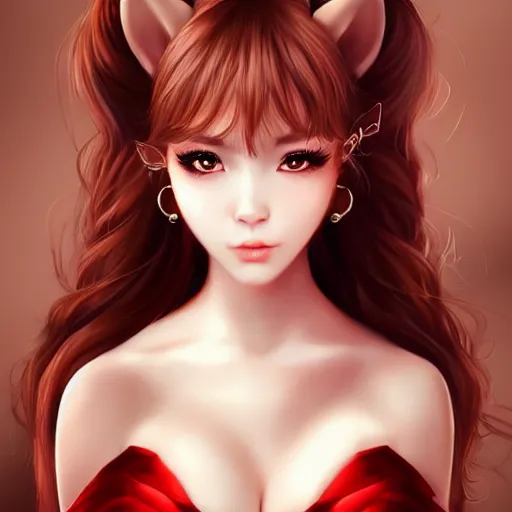 Image similar to Beautiful alluring Squirrel portrait in satin dress by Artgerm and WLOP, Pixiv