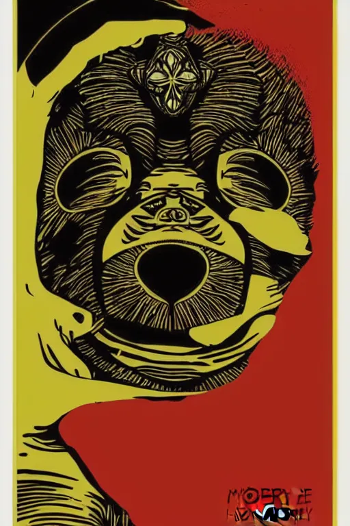 Image similar to Shepard Fairey poster of monkey , color, high resolution.