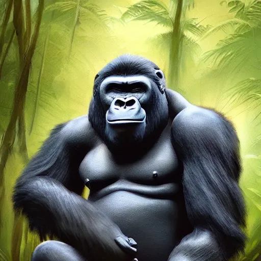 Prompt: A sculpture of a gorilla in the jungle , artwork by Aaron Blaise disney, art station concept art