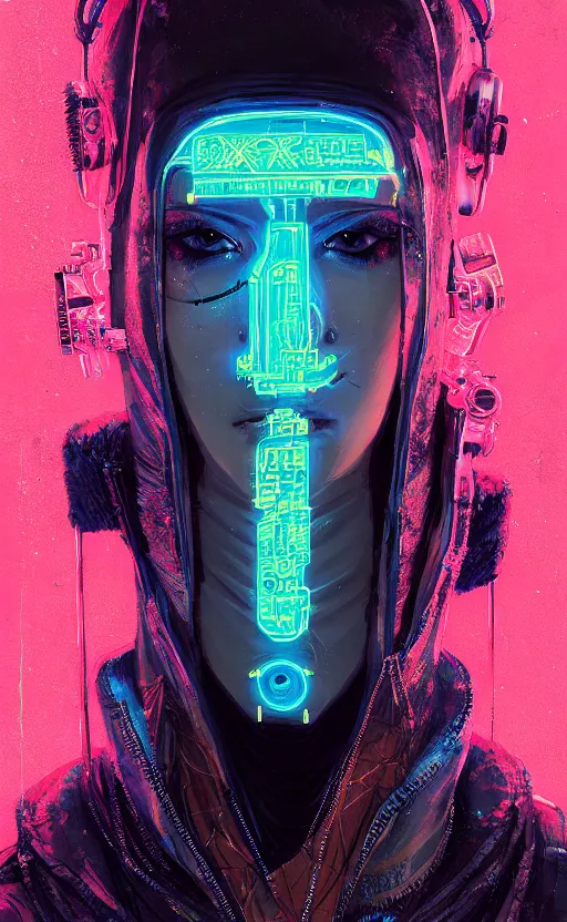 Image similar to detailed portrait virgul, neon operator, cyberpunk futuristic neon, reflective puffy coat, decorated with traditional japanese ornaments by ismail inceoglu dragan bibin hans thoma greg rutkowski alexandros pyromallis nekro rene maritte illustrated, perfect face, fine details, realistic shaded, fine - face, pretty face