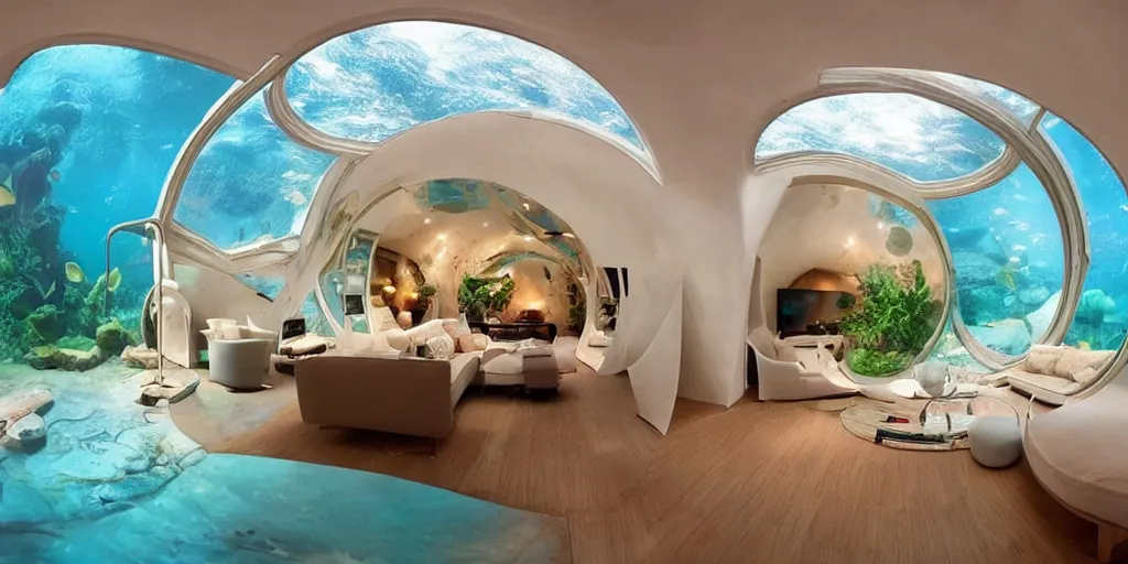 Image similar to home interior that is an underwater dome