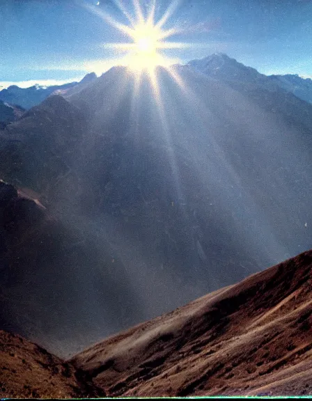 Image similar to vintage color photo of light rays shinning through Cordillera De Los Andes, 8k definition