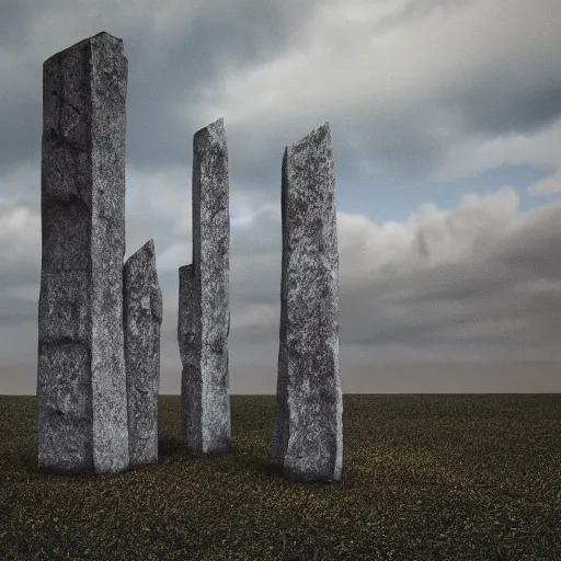 Image similar to A Tapered Stone Monolith Points to the overcast sky, Digital Art, Rendering, 8k, Highly Detailed