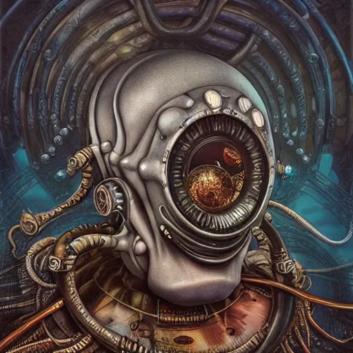 Image similar to underwater naga steampunk giger portrait, Pixar style, by Tristan Eaton Stanley Artgerm and Tom Bagshaw.