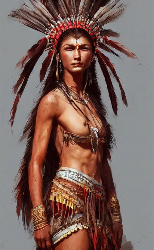 Image similar to gorgeous redskin woman wearing headdress, intricate, elegant, highly detailed, artstation, concept art, smooth, sharp focus, illustration, art by stefan kostic and greg rutkowski