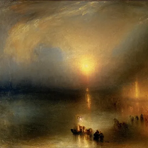 Prompt: a symphonic orchestra playing by the sea ( ( ( in the style of turner ) ) )
