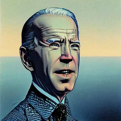 Image similar to giant distorted joe biden reconstructing the multiverse from a shattered mirror, american patriotism, perfectly clear face, by j. c. leyendecker and beksinski