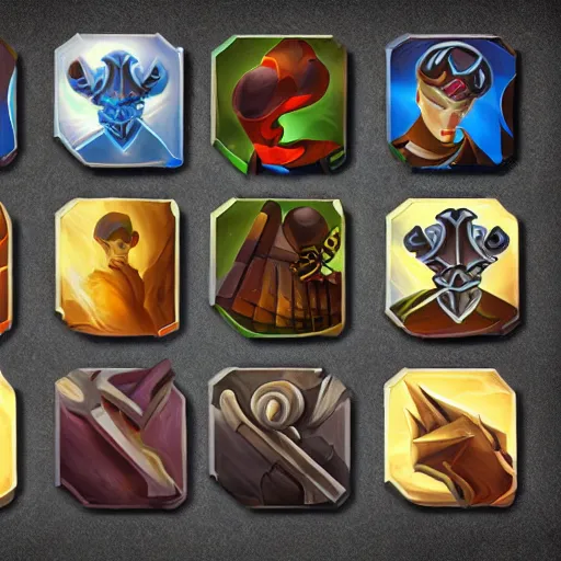 Prompt: moba skill icons, hand painted, dark fantasy, high contrast, hd