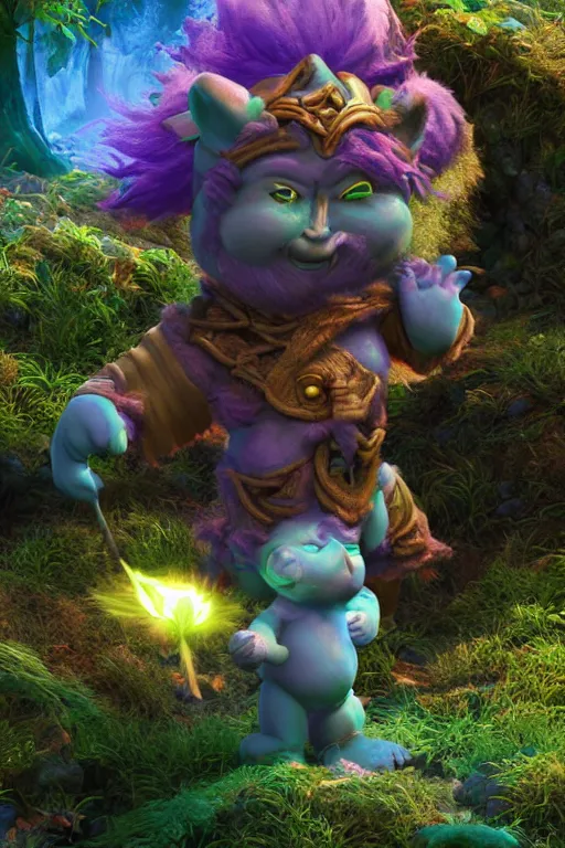 Image similar to arcane fantasy art tiny elemental wood troll bastion enchanted forest troll, global illumination ray tracing hdr fanart arstation by sung choi and eric pfeiffer and gabriel garza and casper konefal lisa frank zbrush central hardmesh radiating a glowing aura