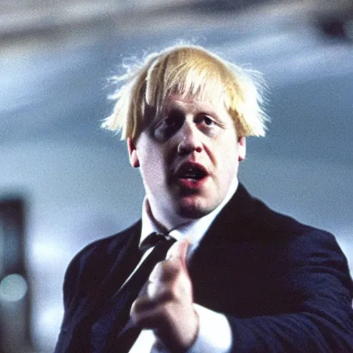 Prompt: film still of boris johnson in the matrix ( 1 9 9 9 )